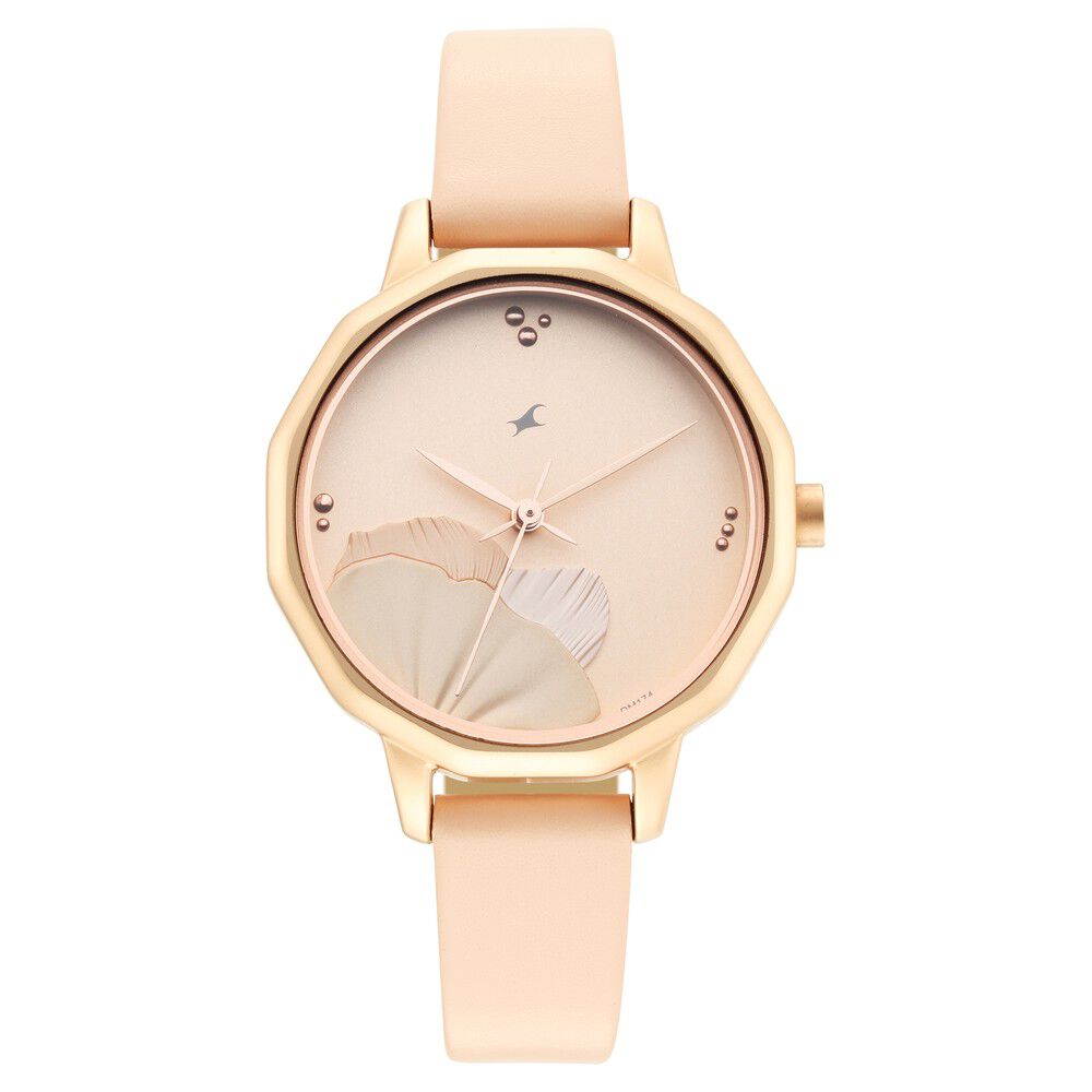 Fastrack Uptown Retreat Quartz Analog Rose Gold Dial Leather Strap