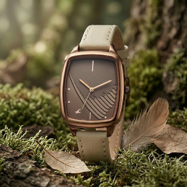 Fastrack Wild Quartz Analog Brown Dial Beige Leather Strap Watch For Girls - image number 1