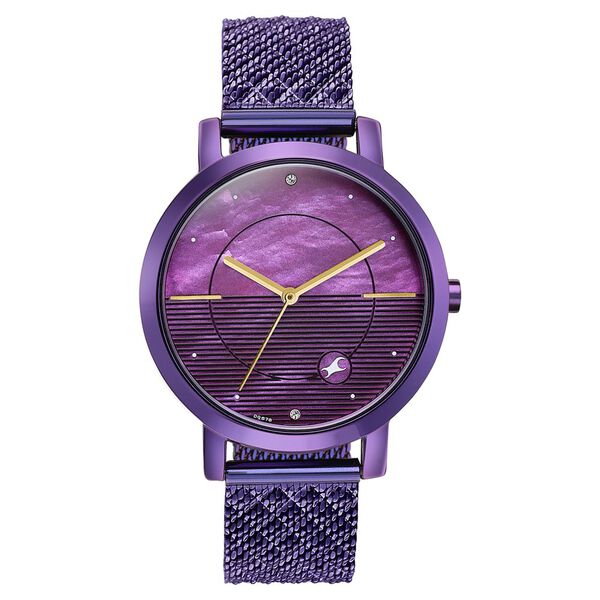 Fastrack Style Up Quartz Analog Purple Mother Of Pearl Dial Purple Stainless Steel Strap Watch For Girls - image number 0
