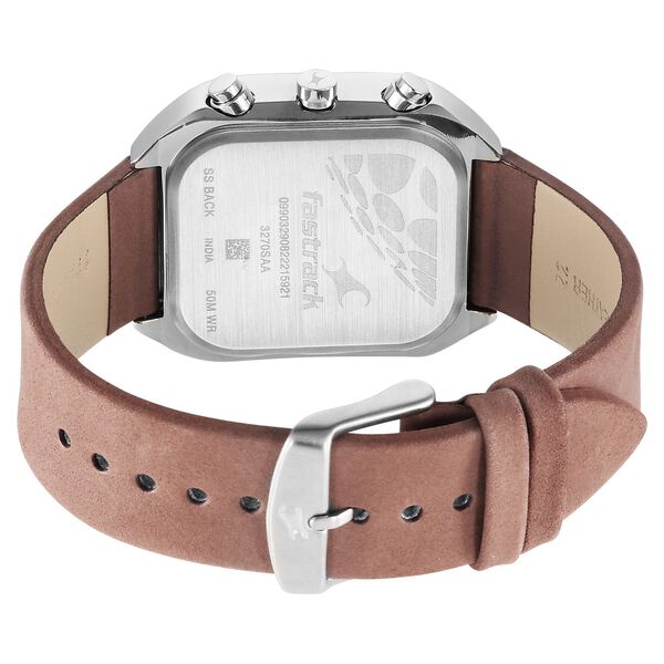 Fastrack After Dark Quartz Analog with Day and Date Brown Dial Leather Strap Watch for Guys - image number 5