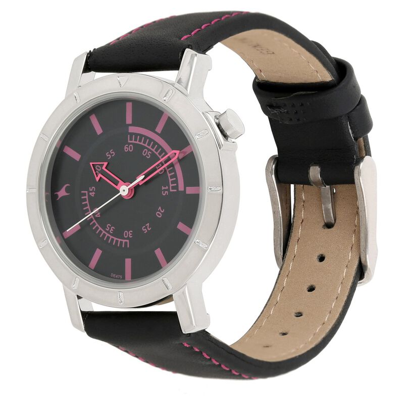 Buy Online Fastrack Quartz Analog Black Dial Leather Strap Watch  
