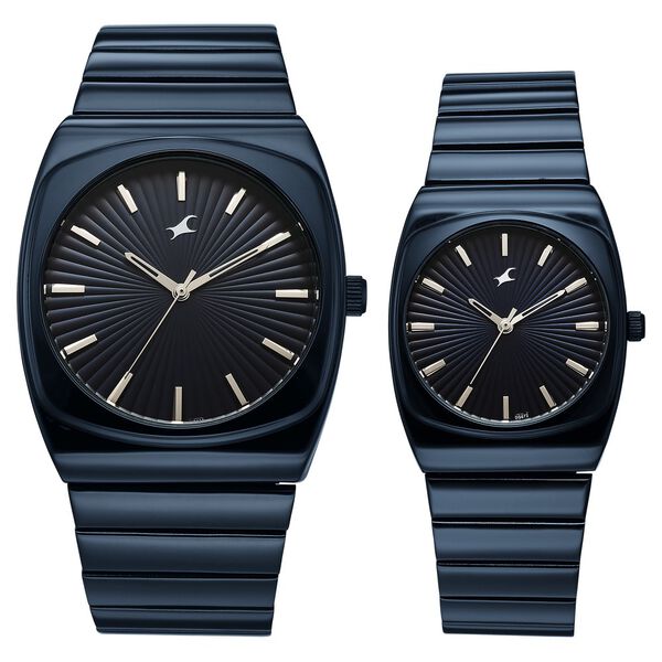 Fastrack Mixmatched Quartz Analog Multicoloured Dial Two Toned Stainless Steel Strap Watch For Couple - image number 0