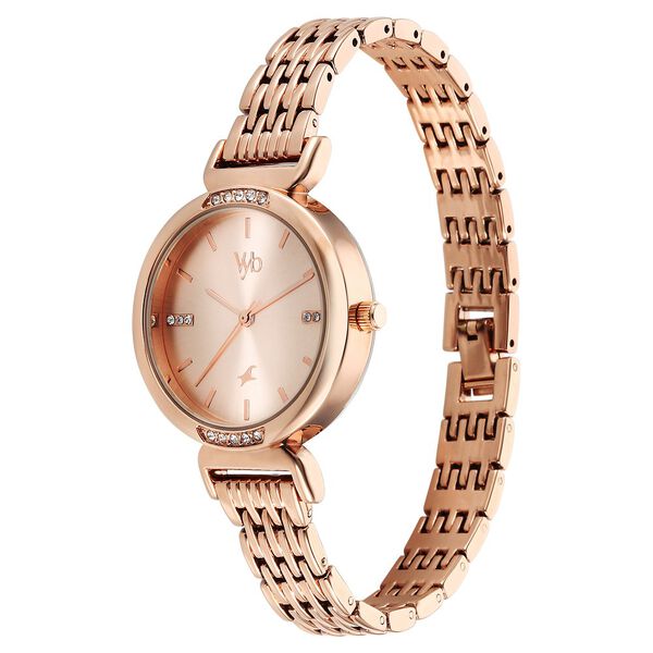 Fastrack Vyb Charmer Quartz Analog Rose Gold Dial Rose Gold Color Metal Strap Watch For Girls - image number 3