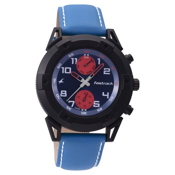 Fastrack Modular Quartz Analog Blue Dial Leather Strap Watch for Guys - image number 0