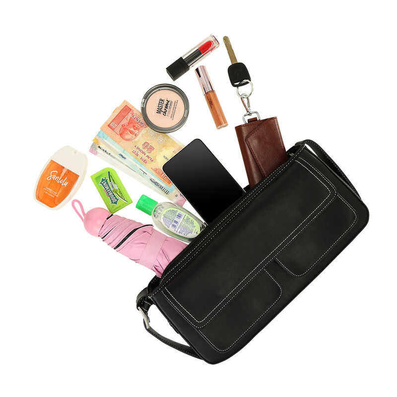 Buy Online Fastrack Structured Shoulder Bag with Pockets in Black