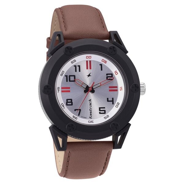 Fastrack Quartz Analog Silver Dial Leather Strap Watch for Guys - image number 0