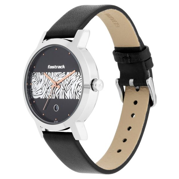 Fastrack Animal Print Quartz Analog with Date Black Dial Leather Strap Watch for Girls - image number 3
