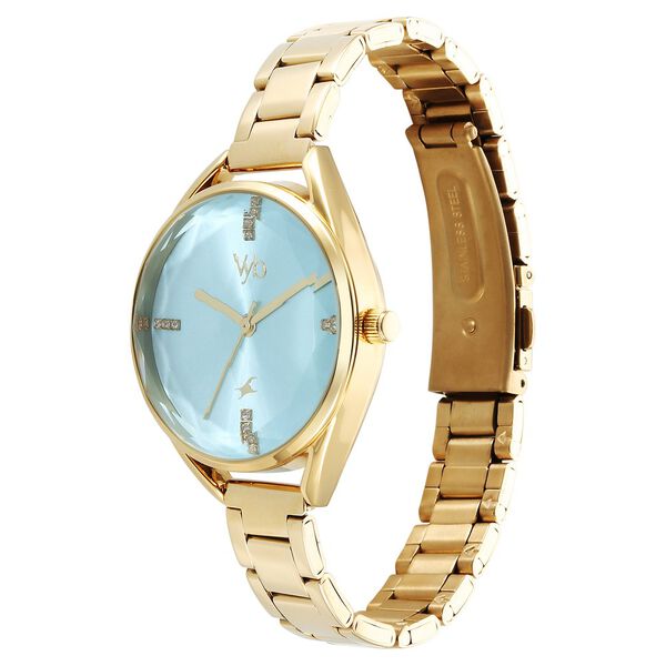 Fastrack Vyb Aurora Quartz Analog Green Dial Golden Color Metal Strap Watch For Girls - image number 3