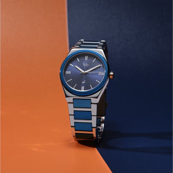 Fastrack Vyb Nimbus Quartz Analog Blue Dial Two Toned Color Metal Strap Watch For Guys - image number 0