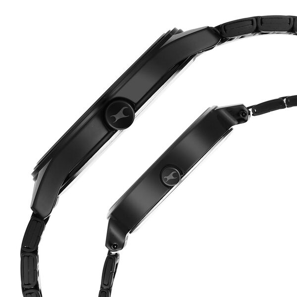 Fastrack Mixmatched Quartz Analog Black Dial Black Stainless Steel Strap Watch For Couple - image number 3