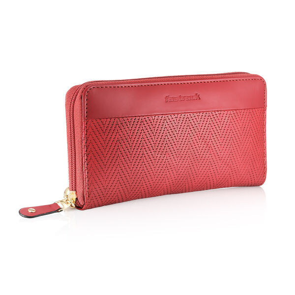 Fastrack  Red Textured Zip-around Wallet - image number 1