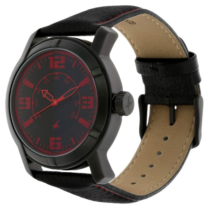 Buy Online Fastrack Quartz Analog Black Dial Leather Strap Watch