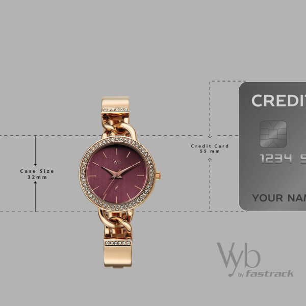 Vyb Mirage By Fastrack Quartz Analog Maroon Dial Rose Gold Metal Strap Watch For Girls - image number 3