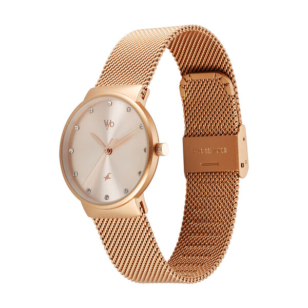 Fastrack Vyb Bliss Quartz Analog Rose Gold Dial Rose Gold Color Metal Strap Watch For Girls - image number 3