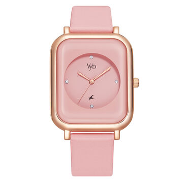 Vyb by Fastrack Quartz Analog Pink Dial Leather Strap Watch for Girls