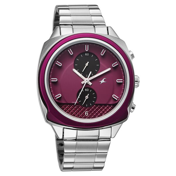 Fastrack Gelato Silver chronograph watch with Plum dial for Guys - image number 2
