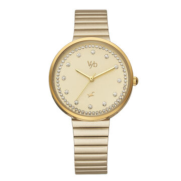 Fastrack Vyb Mirage Quartz Analog Golden Dial Stainless Steel Strap Watch for Girls