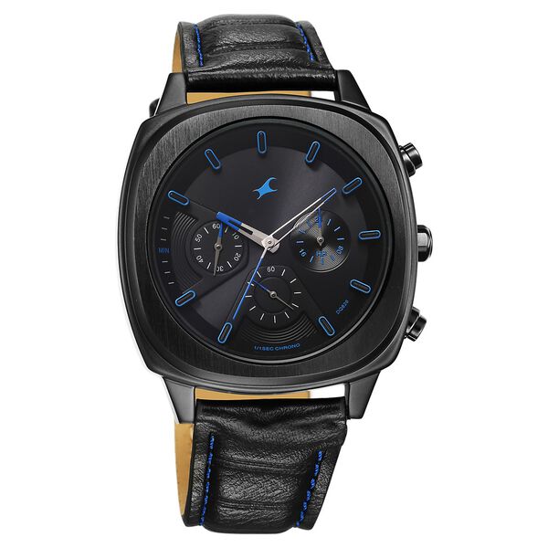 Fastrack Kronos Chronograph Black Dial Black Leather Strap Watch For Guys - image number 1