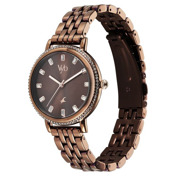 Fastrack Vyb Enigma Quartz Analog Brown Dial Brown Metal Strap Watch For Women - image number 2