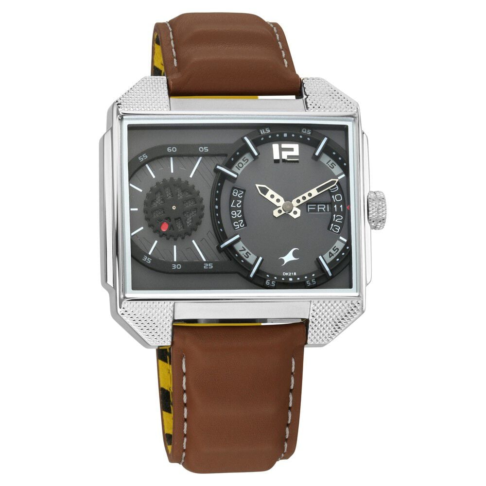 Fastrack Fastfit Quartz Analog with Day and Date Grey Dial Leather