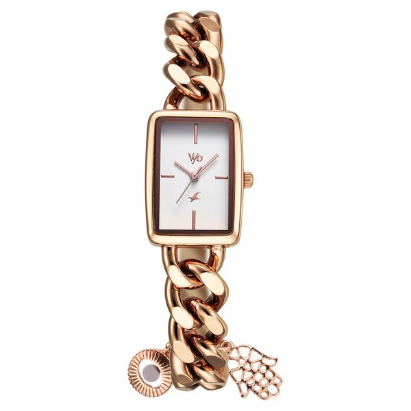 Fastrack Vyb Prodigy Quartz Analog White Dial Rose Gold Color Metal Strap Watch For Girls - image number 1