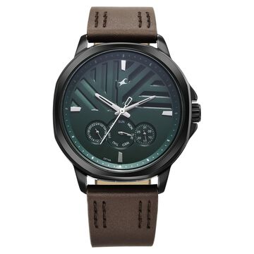 Fastrack Fleek Quartz Multifunction Green Dial Leather Strap Watch for Guys