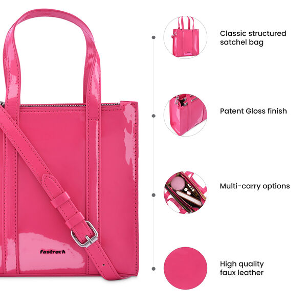 Fastrack Faux Leather Zipper Satchel in Pink - image number 8