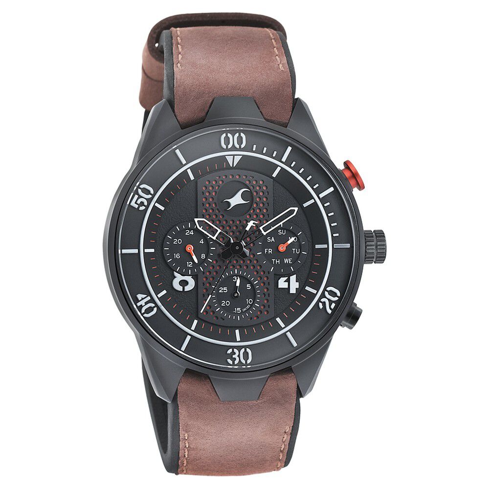 Fastrack All Nighters Quartz Multifunction Black Dial Leather