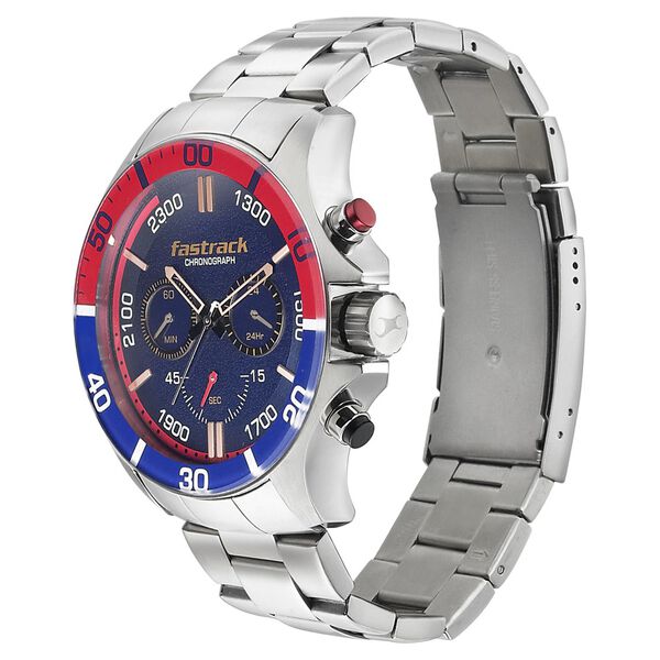 Fastrack Hitlist Quartz Chronograph Blue Dial Stainless Steel Strap Watch for Guys - image number 2