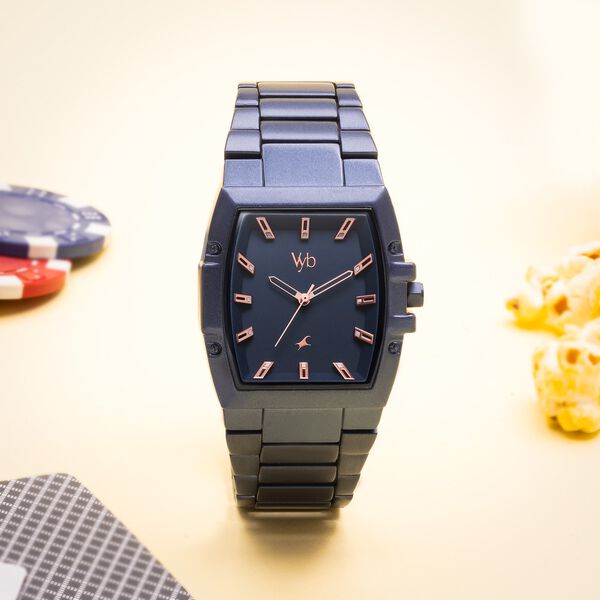 Vyb Pioneer By Fastrack Quartz Analog Blue Dial Metal Strap Watch For Guys - image number 0