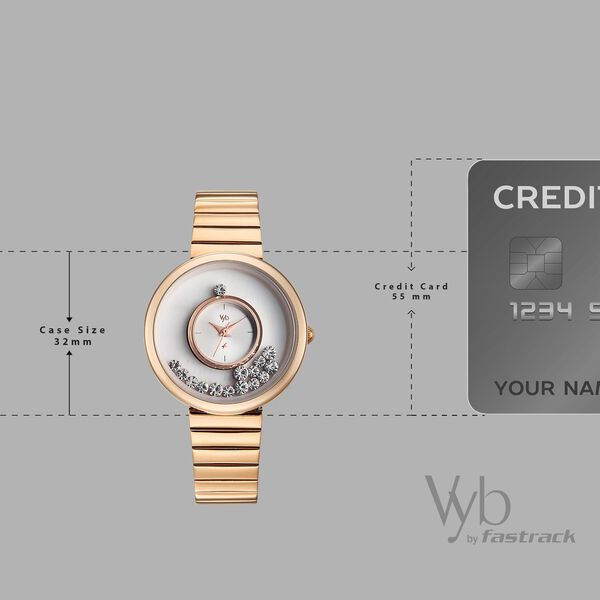 Vyb Celeste By Fastrack Quartz Analog White Dial Rose Gold Stainless Steel Strap Watch For Girls - image number 3