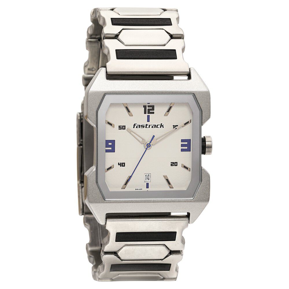 Buy Online Fastrack Hitlist Quartz Analog with Date White Dial Stainless Steel Strap Watch for Guys nn1474sm06 Fastrack