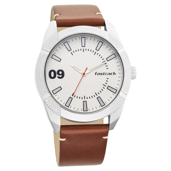 Fastrack Quartz Analog Silver Dial Leather Strap Watch for Guys - image number 0