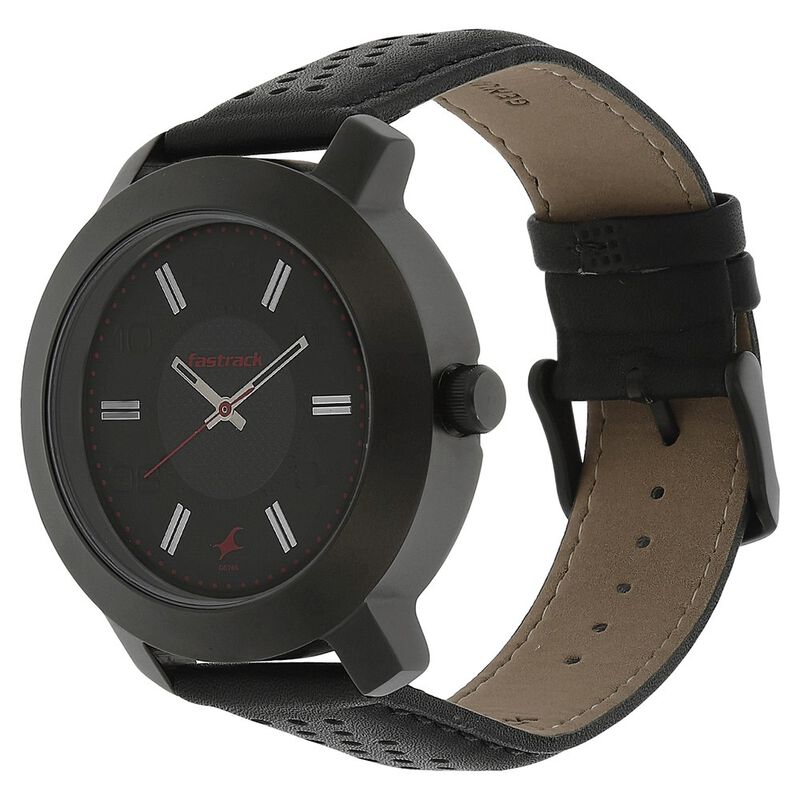Buy Online Fastrack Quartz Analog Black Dial Leather Strap Watch