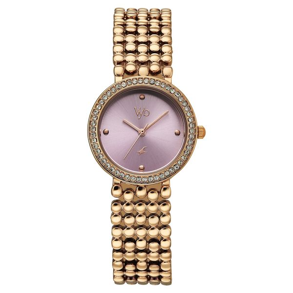 Vyb Iconique By Fastrack Quartz Analog Purple Dial Rose Gold Metal Strap Watch For Girls - image number 0
