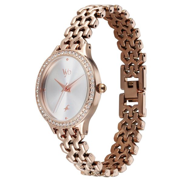 Vyb Spotlight By Fastrack Quartz Analog Silver Dial Rose Gold Metal Strap Watch For Girls - image number 4