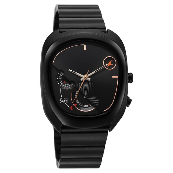 Fastrack UFO Quartz Multifunction Black Dial Black Stainless Steel Strap Watch For Guys - image number 1