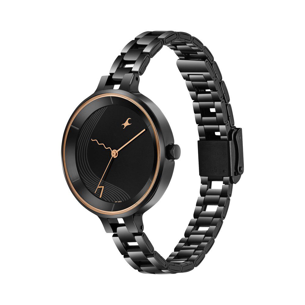 Fastrack Stunners Quartz Analog Black dial Stainless Steel Strap