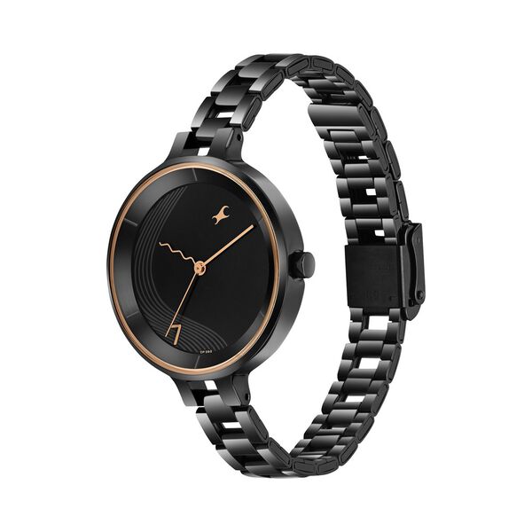 Fastrack Stunners Quartz Analog Black dial Stainless Steel Strap Watch for Girls - image number 2