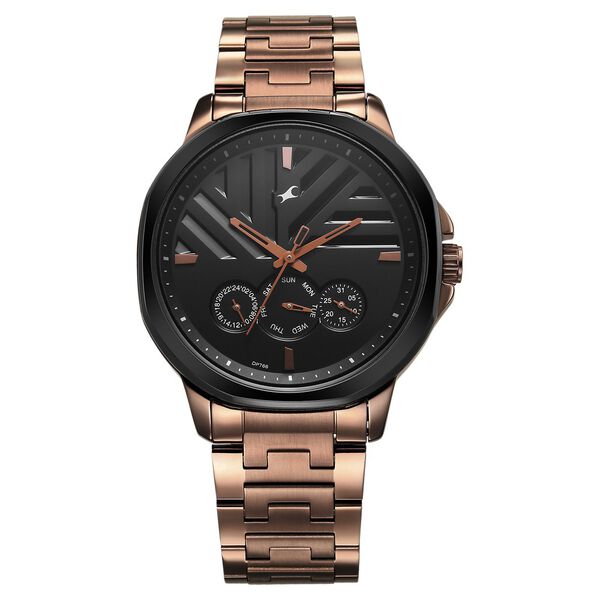 Fastrack Fleek Quartz Multifunction Black Dial Brown Stainless Steel Strap Watch for Guys - image number 0