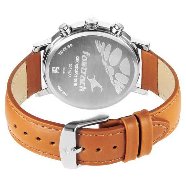 Fastrack Tick Tock Quartz Multifunction Orange Dial Leather Strap Watch for Guys - image number 5