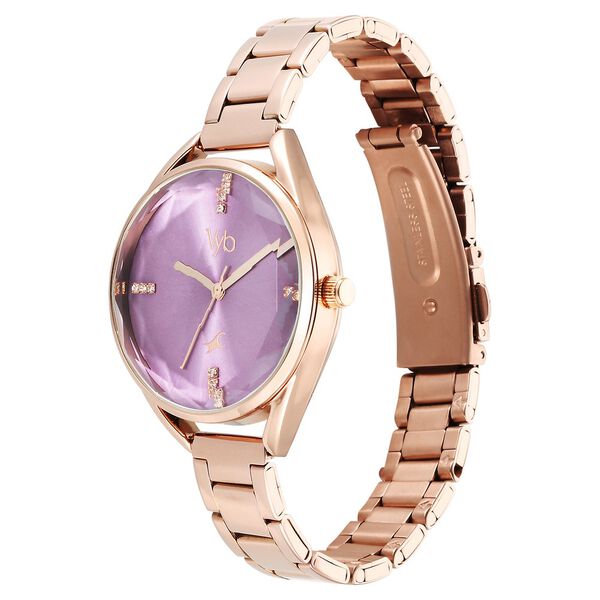 Fastrack Vyb Aurora Quartz Analog Purple Dial Rose Gold Color Metal Strap Watch For Girls - image number 3