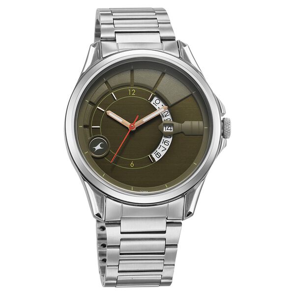 Fastrack Groove Quartz Analog with Date Green Dial Silver Stainless Steel Strap Watch For Guys - image number 3