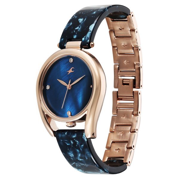 Fastrack Younique Quartz Analog Blue Mother Of Pearl Dial Two Toned Acetate & Metal Strap Watch For Girls - image number 2