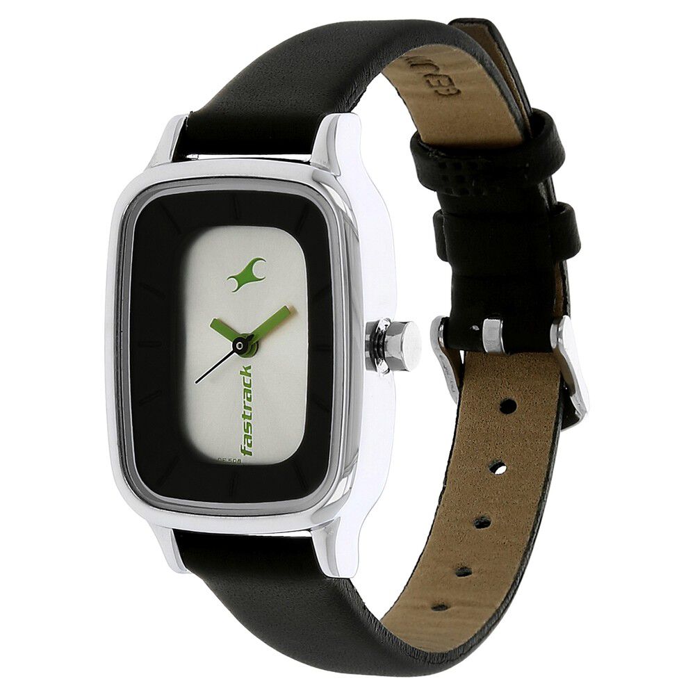Fastrack Quartz Analog Silver Dial Leather Strap Watch for Girls