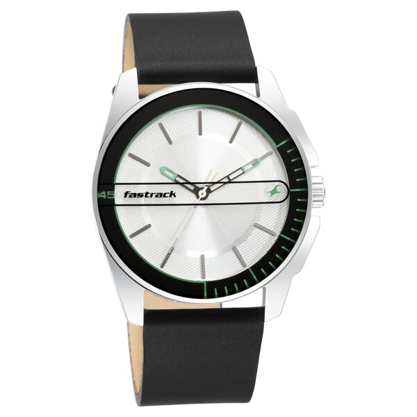 Fastrack Wear Your Look Quartz Analog Silver Dial Leather Strap Watch for Guys - image number 0