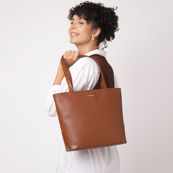 Fastrack Stylish Textured Tote Bag for Women | Trendy Casual Bag for Ladies, Women, Girls | Everyday College Bag Made of High-Quality Faux Leather (Tan) - image number 8