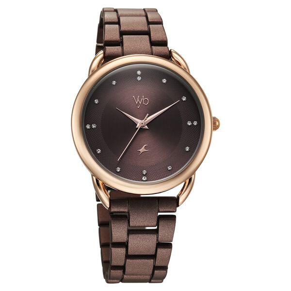 Vyb Charmer By Fastrack Quartz Analog Brown Dial Metal Strap Watch For Girls - image number 1