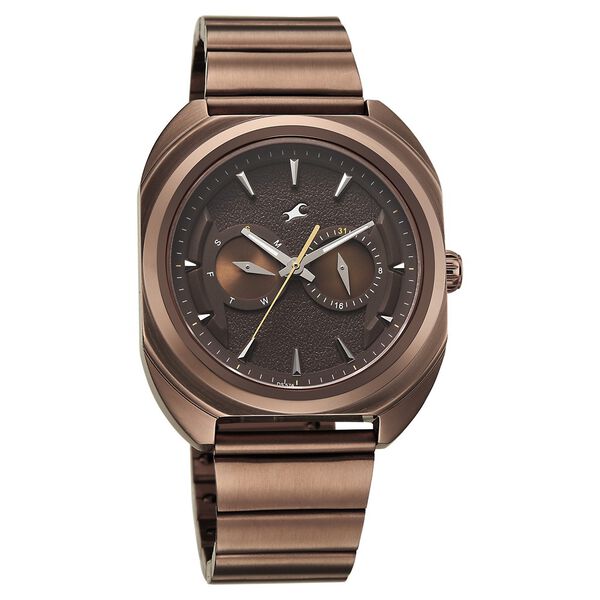 Fastrack Wild Analog with Brown Dial Brown Metal Strap Watch for Guys - image number 4