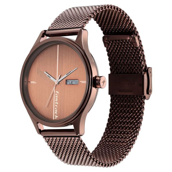Fastrack Style Up Quartz Analog with Day and Date Brown Dial Stainless Steel Strap Watch for Guys - image number 3